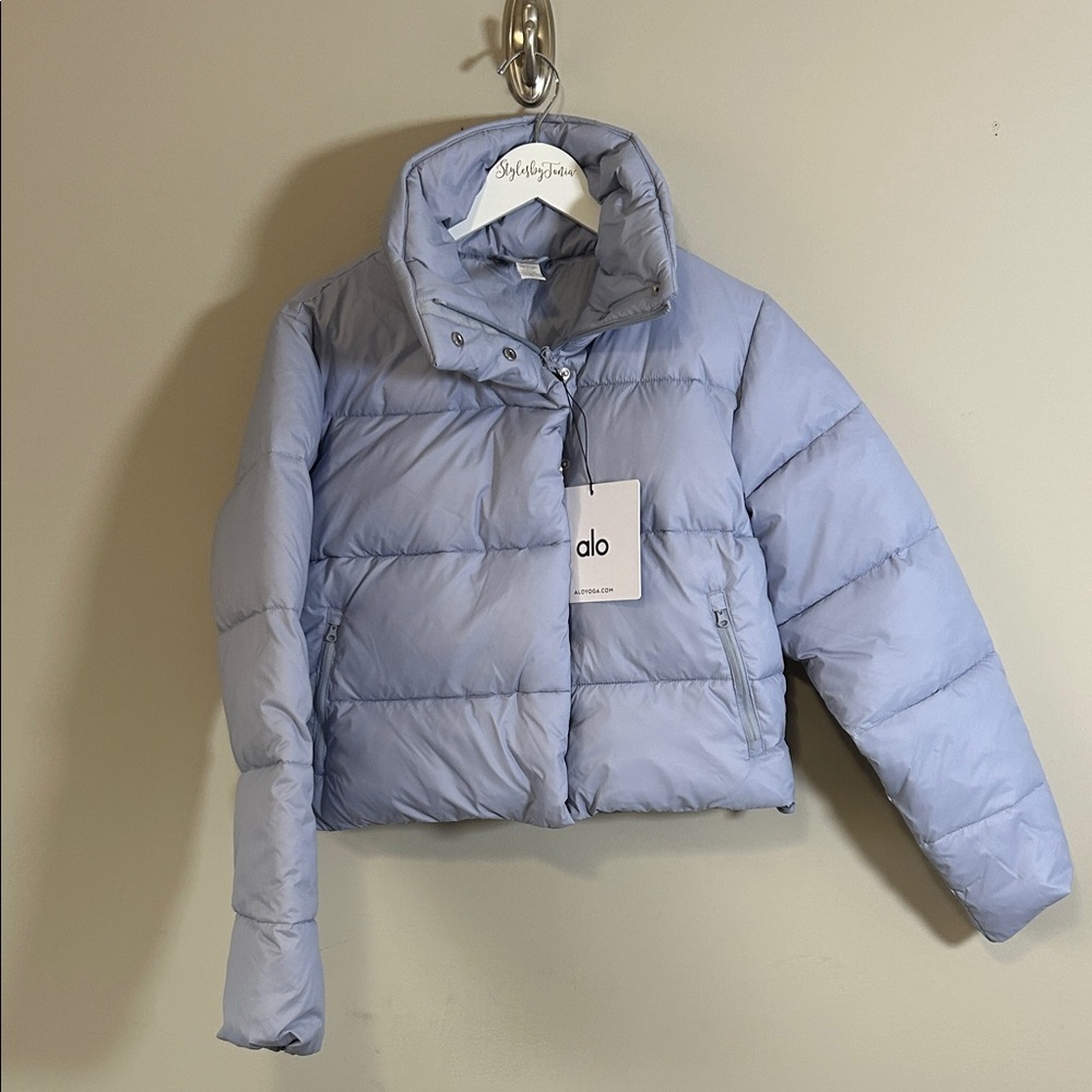 Alo Yoga Gold Rush Puffer Jacket Winter Frost Blue Full Zip Down Fill sz XS NEW - Picture 2 of 15